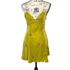Urban Outfitters Velvet Mini Dress Womens Size S Lime Green Excellent Floral
